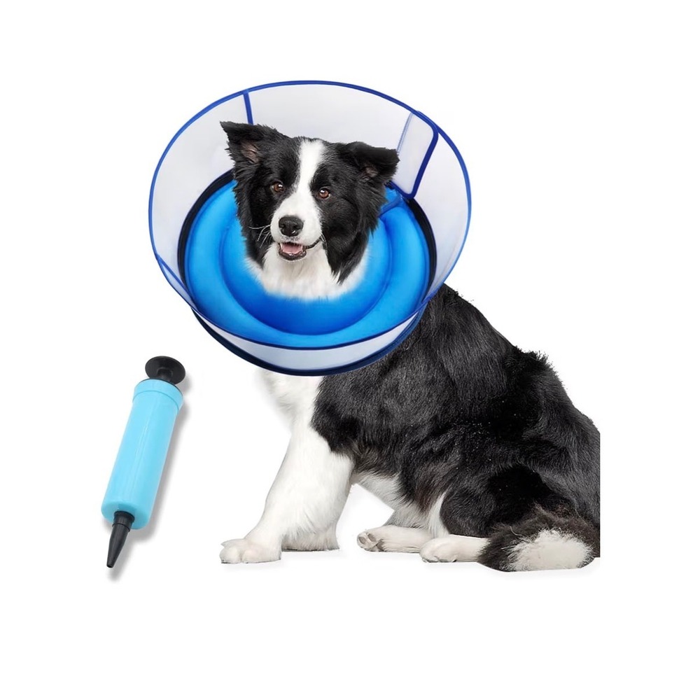 NoarWin Upgraded Inflatable Dog Cone Blue Large Recovery Collar with Shield L